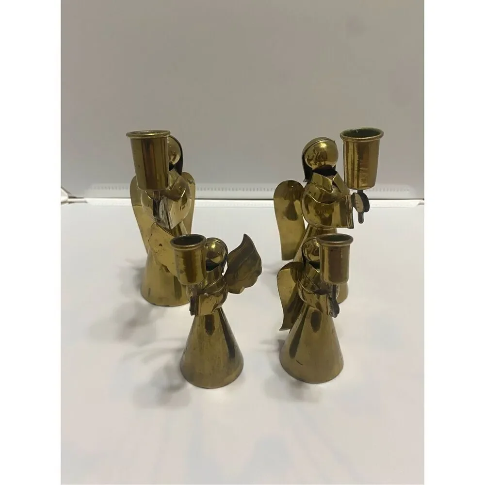 Set of 4 Vintage Mexican Brass Angel Candleholders